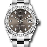 Rolex Steel and White Gold Datejust 31 Watch - Diamond Bezel - Dark Grey Diamond Dial - Oyster Bracelet - 278384RBR dkgdo