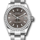 Rolex Steel and White Gold Datejust 31 Watch - Diamond Bezel - Dark Grey Index Dial - Oyster Bracelet - 278384RBR dkgio