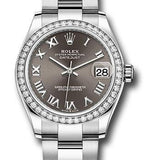 Rolex Steel and White Gold Datejust 31 Watch - Diamond Bezel - Dark Grey Roman Dial - Oyster Bracelet - 278384RBR dkgro