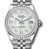 Rolex Steel and White Gold Datejust 31 Watch - Diamond Bezel - White Mother-Of-Pearl Diamond Dial - Jubilee Bracelet - 278384RBR mdj