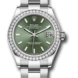 Rolex Steel and White Gold Datejust 31 Watch - Diamond Bezel - Mint Green Index Dial - Oyster Bracelet - 278384RBR mgio