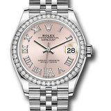 Rolex Steel and White Gold Datejust 31 Watch - Diamond Bezel - Pink Roman Diamond 6 Dial - Jubilee Bracelet - 278384RBR pdr6j