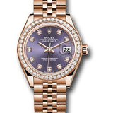 Rolex Everose Gold Lady-Datejust 28 Watch - 44 Diamond Bezel - Aubergine Diamond Dial - Jubilee Bracelet - 279135RBR adj