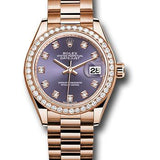 Rolex Everose Gold Lady-Datejust 28 Watch - 44 Diamond Bezel - Aubergine Diamond Dial - President Bracelet - 279135RBR adp