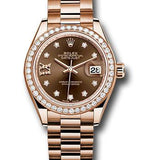 Rolex Everose Gold Lady-Datejust 28 Watch - 44 Diamond Bezel - Chocolate Diamond Star Dial - President Bracelet - 279135RBR cho9dix8dp