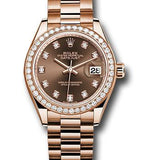 Rolex Everose Gold Lady-Datejust 28 Watch - 44 Diamond Bezel - Chocolate Diamond Dial - President Bracelet - 279135RBR chodp