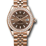 Rolex Everose Gold Lady-Datejust 28 Watch - 44 Diamond Bezel - Chocolate Index Dial - Jubilee Bracelet - 279135RBR choij