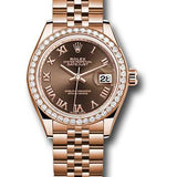 Rolex Everose Gold Lady-Datejust 28 Watch - 44 Diamond Bezel - Chocolate Roman Dial - Jubilee Bracelet - 279135RBR chorj