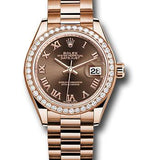 Rolex Everose Gold Lady-Datejust 28 Watch - 44 Diamond Bezel - Chocolate Roman Dial - President Bracelet - 279135RBR chorp