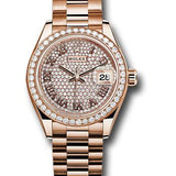 Rolex Everose Gold Lady-Datejust 28 Watch - 44 Diamond Bezel - Sundust Roman Dial - President Bracelet - 279135RBR dprp