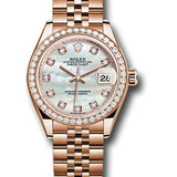 Rolex Everose Gold Lady-Datejust 28 Watch - 44 Diamond Bezel - Mother-of-Pearl Diamond Dial - Jubilee Bracelet - 279135RBR mdj