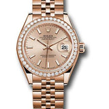 Rolex Everose Gold Lady-Datejust 28 Watch - 44 Diamond Bezel - Pink Sundust Index Dial - Jubilee Bracelet - 279135RBR pij