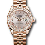 Rolex Everose Gold Lady-Datejust 28 Watch - 44 Diamond Bezel - Sundust Roman Dial - Jubilee Bracelet - 279135RBR srj