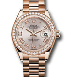 Rolex Everose Gold Lady-Datejust 28 Watch - 44 Diamond Bezel - Sundust Roman Dial - President Bracelet - 279135RBR srp