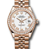 Rolex Everose Gold Lady-Datejust 28 Watch - 44 Diamond Bezel - White Roman Dial - Jubilee Bracelet - 279135RBR wrj