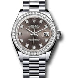 Rolex Platinum Lady-Datejust 28 Watch - 44 Diamond Bezel - Dark Grey Diamond Dial - President Bracelet - 279136RBR dkgdp