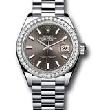 Rolex Platinum Lady-Datejust 28 Watch - 44 Diamond Bezel - Dark Grey Index Dial - President Bracelet - 279136RBR dkgip