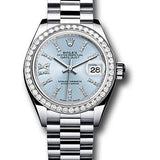 Rolex Platinum Lady-Datejust 28 Watch - 44 Diamond Bezel - Ice Blue Diamond Index Dial - President Bracelet - 279136RBR ib36dix8dp