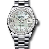 Rolex Platinum Lady-Datejust 28 Watch - 44 Diamond Bezel - Mother-of-Pearl Diamond Dial - President Bracelet - 279136RBR mdp