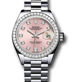 Rolex Platinum Lady-Datejust 28 Watch - 44 Diamond Bezel - Pink Diamond Dial - President Bracelet - 279136RBR pdp