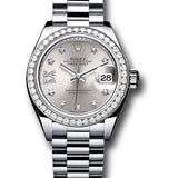 Rolex Platinum Lady-Datejust 28 Watch - 44 Diamond Bezel - Silver Diamond Star Dial - President Bracelet - 279136RBR s9dix8dp