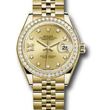 Rolex Yellow Gold Lady-Datejust 28 Watch - 44 Diamond Bezel - Champagne Diamond Star Dial - Jubilee Bracelet - 279138RBR ch9dix8dj