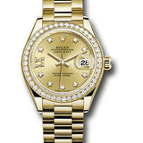 Rolex Yellow Gold Lady-Datejust 28 Watch - 44 Diamond Bezel - Champagne Diamond Star Dial - President Bracelet - 279138RBR ch9dix8dp