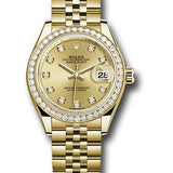 Rolex Yellow Gold Lady-Datejust 28 Watch - 44 Diamond Bezel - Champagne Diamond Dial - Jubilee Bracelet - 279138RBR chdj