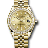 Rolex Yellow Gold Lady-Datejust 28 Watch - 44 Diamond Bezel - Champagne Index Dial - Jubilee Bracelet - 279138RBR chij