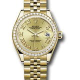 Rolex Yellow Gold Lady-Datejust 28 Watch - 44 Diamond Bezel - Champagne Roman Dial - Jubilee Bracelet - 279138RBR chrj