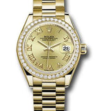 Rolex Yellow Gold Lady-Datejust 28 Watch - 44 Diamond Bezel - Champagne Roman Dial - President Bracelet - 279138RBR chrp