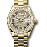 Rolex Yellow Gold Lady-Datejust 28 Watch - 44 Diamond Bezel - Diamond Paved Roman Dial - President Bracelet - 279138RBR dprp