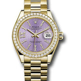 Rolex Yellow Gold Lady-Datejust 28 Watch - 44 Diamond Bezel - Lilac Stripe Diamond Index Dial - President Bracelet - 279138RBR lils36dix8dp