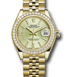 Rolex Yellow Gold Lady-Datejust 28 Watch - 44 Diamond Bezel - Linden Green Strip Diamond Index Dial - Jubilee Bracelet - 279138RBR lings36dix8dj