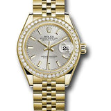 Rolex Yellow Gold Lady-Datejust 28 Watch - 44 Diamond Bezel - Silver Index Dial - Jubilee Bracelet - 279138RBR sij