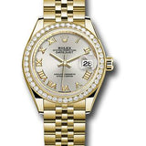 Rolex Yellow Gold Lady-Datejust 28 Watch - 44 Diamond Bezel - Silver Roman Dial - Jubilee Bracelet - 279138RBR srj