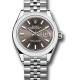 Rolex Steel Lady-Datejust 28 Watch - Domed Bezel - Dark Grey Index Dial - Jubilee Bracelet - 279160 dgij