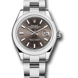 Rolex Steel Lady-Datejust 28 Watch - Domed Bezel - Dark Grey Index Dial - Oyster Bracelet - 279160 dgio