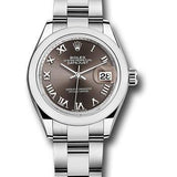 Rolex Steel Lady-Datejust 28 Watch - Domed Bezel - Dark Grey Roman Dial - Oyster Bracelet - 279160 dgro