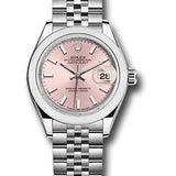 Rolex Steel Lady-Datejust 28 Watch - Domed Bezel - Pink Index Dial - Jubilee Bracelet - 279160 pij