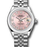 Rolex Steel Lady-Datejust 28 Watch - Domed Bezel - Pink Roman Dial - Jubilee Bracelet - 279160 prj