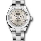 Rolex Steel Lady-Datejust 28 Watch - Domed Bezel - Silver Roman Dial - Oyster Bracelet - 279160 sro