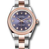 Rolex Steel and Everose Gold Rolesor Lady-Datejust 28 Watch - Domed Bezel - Aubergine Diamond Dial - Oyster Bracelet - 279161 audo