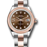 Rolex Steel and Everose Gold Rolesor Lady-Datejust 28 Watch - Domed Bezel - Chocolate Diamond Star Dial - Oyster Bracelet - 279161 cho9dix8do