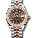 Rolex Steel and Everose Gold Rolesor Lady-Datejust 28 Watch - Domed Bezel - Chocolate Index Dial - Jubilee Bracelet - 279161 choij