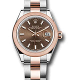 Rolex Steel and Everose Gold Rolesor Lady-Datejust 28 Watch - Domed Bezel - Chocolate Index Dial - Oyster Bracelet - 279161 choio