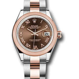 Rolex Steel and Everose Gold Rolesor Lady-Datejust 28 Watch - Domed Bezel - Chocolate Roman Dial - Oyster Bracelet - 279161 choro