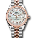 Rolex Steel and Everose Gold Rolesor Lady-Datejust 28 Watch - Domed Bezel - White Mother-Of-Pearl Diamond Dial - Jubilee Bracelet - 279161 mdj