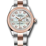 Rolex Steel and Everose Gold Rolesor Lady-Datejust 28 Watch - Domed Bezel - White Mother-Of-Pearl Diamond Dial - Oyster Bracelet - 279161 mdo