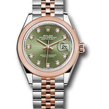 Rolex Steel and Everose Gold Rolesor Lady-Datejust 28 Watch - Domed Bezel - Olive Green Diamond Dial - Jubilee Bracelet - 279161 ogdj